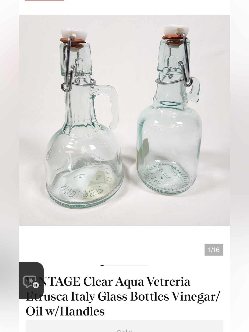 Antique Clear Glass Swing-Top Bottles with Handles (Set of 2)